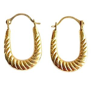 10 K Gold Textured Oval Hoop Earrings